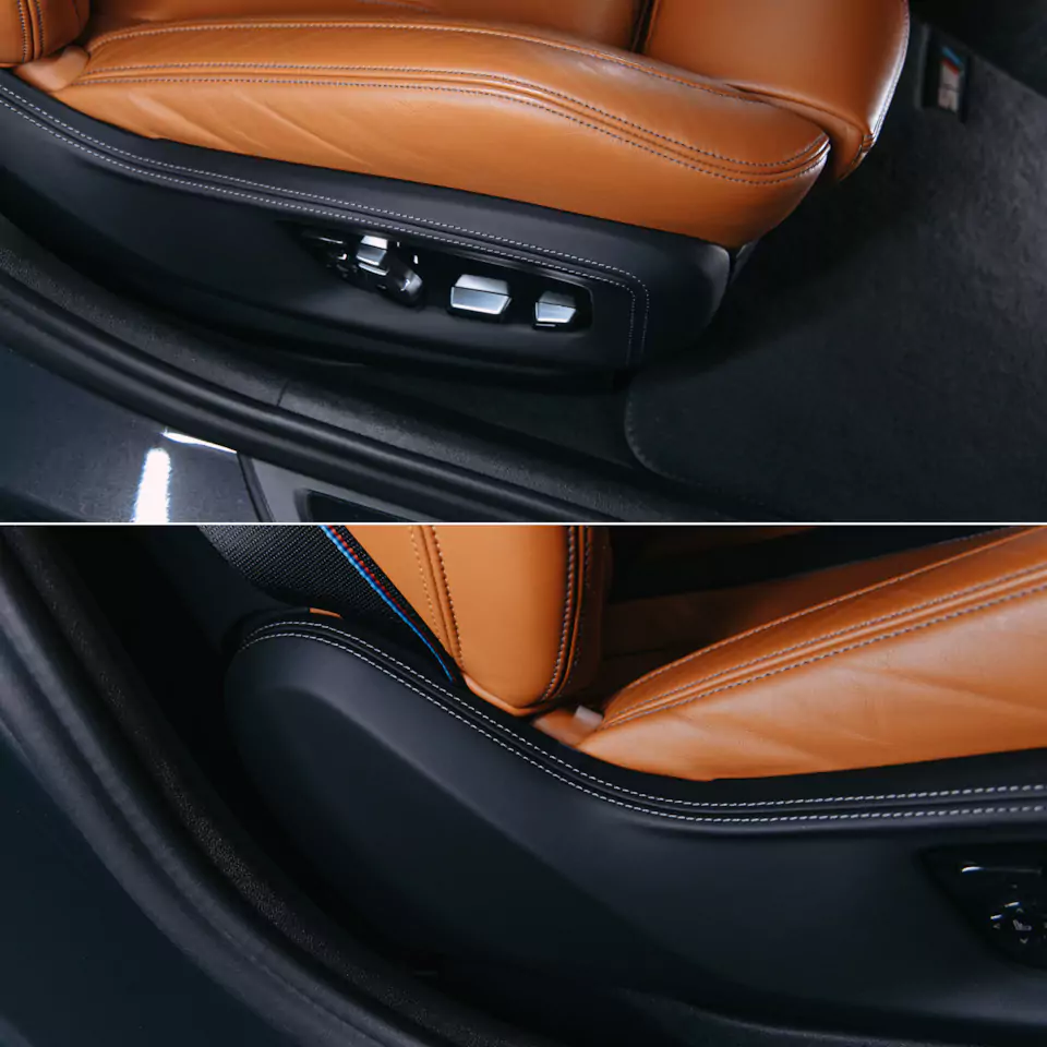 Построили новую акустическую систему для BMW M5 с дизайнерским оформлением багажника! Перешили в кожу салонный пластик, заламинировали карбоном зеркала, провели комплекс детейлинг-услуг